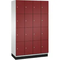 C+P Cambio lockerkast, 4 vakken, 16 vakken, met plint, B 1200 x D 525 x H 1980 mm, lichtgrijs/ruinrood