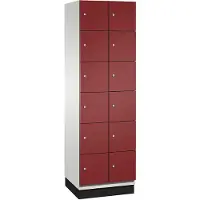 C+P Cambio lockerkast, 2 vakken, 12 vakken, met plint, B 600 x D 525 x H 1980 mm, lichtgrijs/ruinrood
