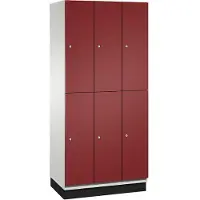 C+P Dubbelhoge Cambio-kast, 3 vakken, 6 vakken, met plint, B 900 x D 525 x H 1980 mm, lichtgrijs/ruwe rood