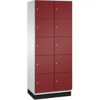 C+P Cambio lockerkast, 2 vakken, 10 vakken, met plint, B 800 x D 525 x H 1980 mm, lichtgrijs/ruinrood