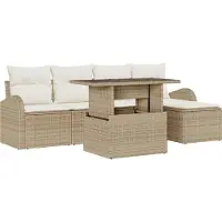 vidaXL Tuinset met 6 zitplaatsen, beige, van polyrotan