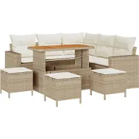 vidaXL Tuinset met 10 stuks, 7 zitplaatsen, beige en crème, van polyrotan