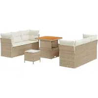 vidaXL Tuinbank Set met kussen 9 pcs Beige en Crème poly rattan