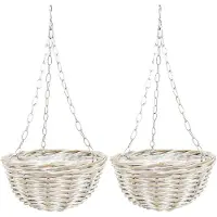 Van der leeden Vd Leeden Hangmand - 2x - wit - rotan – D30 cm - gevlochten - hangende plantenbak met ketting – bloempot – Handgevlochten in Indonesië