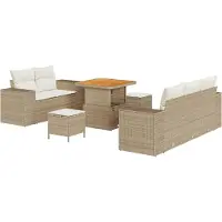 vidaXL Tuinbank Set 8 st 8-Aantal zitplaatsen Beige en Crème Poly Riet