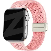 Bandz Vintage nylon band met magneetsluiting - geschikt voorApple Watch Series 1/2/3/4/5/6/7/8/9/10/11/SE/SE2/SE3 - iWatch bandje stof voor kleine maten 38mm 40mm 41mm 42mm (roze)