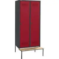 Schäfer Shop Kledingkast met bank, 2 compartimenten, 400 mm compartiment breedte, veiligheidsslot, antraciet/rood