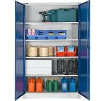 Schäfer Shop Materiaalkast - stalen - afsluitbaar - 5 OH - B 1200 x D 400 x H 1935 mm - 4 verzinkte legborden - lichtgrijs/gentiaanblauw - ons merk
