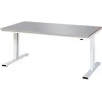 RAU werktafel Adlatus, elektrisch in hoogte verstelbaar, 25 mm MDF-plaat met roestvrijstalen coating, tot 300 kg, B 2000 x D 1000 x H 720-1120 mm, zilver/lichtgrijs