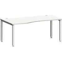 Schäfer Shop Bureau MODENA FLEX, vrije vorm, aanbouw links, 4-poots vierkante buis, B 1800 x D 1000/800 x H 720-820 mm, aluminium lichtgrijs/wit