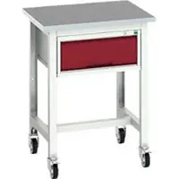 Bott verso werkbank, linoleumblad, 1 lade, met set kruisschoren, B 700 x D 600 x H 930 mm, lichtgrijs/paarsrood