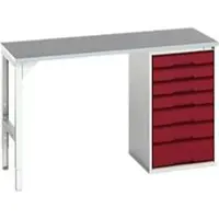 Bott Onderbank verso, linoleumblad, 7 laden, B 1500 x D 600 x H 930 mm, lichtgrijs/paarsrood