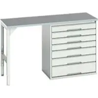 Bott Onderbank verso, linoleumblad, 7 laden, B 1500 x D 600 x H 930 mm, lichtgrijs