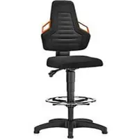 BIMOS Werkstoel, glijders + voetenring, stof zwart, handgrepen oranje