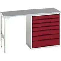 Bott Onderbank verso, linoleumblad, 7 laden, B 1500 x D 600 x H 930 mm, lichtgrijs/paarsrood