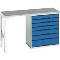 Bott Onderbank verso, linoleumblad, 7 laden, B 1500 x D 600 x H 930 mm, lichtgrijs / gentiaanblauw