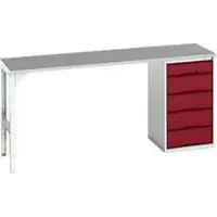 Bott Onderbank verso, linoleumblad, 5 laden, B 2000 x D 600 x H 930 mm, lichtgrijs/paarsrood