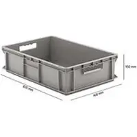 Ssi Stapelbak Eurobox serie EF 6150 - PP - L 600 x B 400 x H 150 mm - 29,4 l - gesloten wanden - open handgrepen - grijs