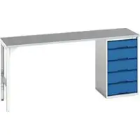 Bott Onderbank verso, linoleumblad, 5 laden, B 2000 x D 600 x H 930 mm, lichtgrijs / gentiaanblauw