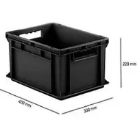 Ssi Bak in EURO-maat EF 4220, geleidend PP, L 400 x B 300 x H 220 mm, 20,4 liter, open handgrepen, zwart