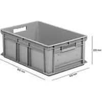 Ssi Stapelbak Eurobox serie EF 6220 - PP - L 600 x B 400 x H 220 mm - 43,5 l - gesloten wanden - open handgrepen - grijs