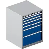 Schäfer Shop Ladekast WSK 54-36, staal, 7 laden, tot 75 kg, B 1023 x D 725 x H 1000 mm, wit aluminium/gentiaanblauw