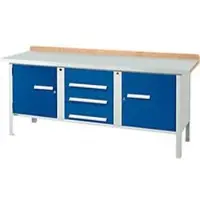Schäfer Shop Kastenwerkbank PWi 200-4, ESD, beuken multiplexplaat, met stalen deksel, tot 750 kg, B 2000 x D 700 x H 840 mm, lichtgrijs/ gentiaanblauw
