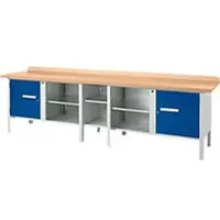 Schäfer Shop Box-type werkbank PWi 300-1, beuken multiplex blad, tot 750 kg, B 3000 x D 700 x H 840 mm, gentiaanblauw