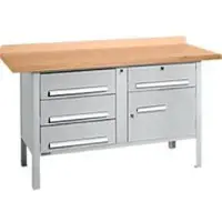 Schäfer Shop Box-type werkbank PWi 150-5, beuken multiplex blad, tot 750 kg, B 1500 x D 700 x H 840 mm, blank aluminium