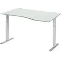 Schäfer Shop ERGO-T bureau, elektrisch in hoogte verstelbaar, vrije vorm, aanbouw rechts, T-voet, B 1800 x H 725-1185 mm, aluminium lichtgrijs/wit