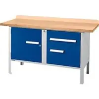Schäfer Shop Box-type werkbank PWi 150-3, beuken multiplex blad, tot 750 kg, B 1500 x D 700 x H 840 mm, gentiaanblauw