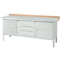 Schäfer Shop Kastenwerkbank PWi 200-4, ESD, beuken multiplexplaat, met stalen deksel, tot 750 kg, B 2000 x D 700 x H 840 mm, lichtgrijs