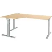 Schäfer Shop ERGO-T 2.0 hoekbureau, 90° hoek, aanbouw links, T-voet, B 2000 x D 1200/800 x H 675-895 mm, ahorn/wit aluminium
