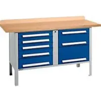 Schäfer Shop Box-type werkbank PWi 150-8, beuken multiplex blad, tot 750 kg, B 1500 x D 700 x H 840 mm, gentiaanblauw