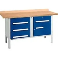 Schäfer Shop Box-type werkbank PWi 150-5, beuken multiplex blad, tot 750 kg, B 1500 x D 700 x H 840 mm, gentiaanblauw