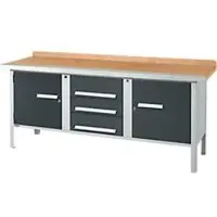 Schäfer Shop Kastenwerkbank PWi 200-4, beuken multiplexplaat, met stalen rand, tot 750 kg, B 2000 x D 700 x H 840 mm, antraciet/blank aluminiumkleur