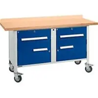 Schäfer Shop Mobiele werkbank PWi 150-0, multiplex beuken blad, tot 400 kg, B 1500 x D 700 x H 840 mm