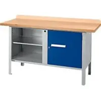 Schäfer Shop Box-type werkbank PWi 150-1, beuken multiplex blad, tot 750 kg, B 1500 x D 700 x H 840 mm, gentiaanblauw