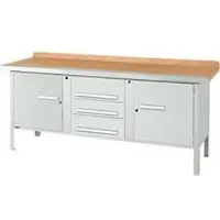 Schäfer Shop Kastenwerkbank PWi 200-4, beuken multiplexplaat, met stalen rand, tot 750 kg, B 2000 x D 700 x H 840 mm, lichtgrijs
