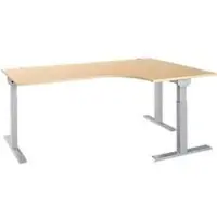 Schäfer Shop ERGO-T 2.0 hoekbureau, 90° hoek, aanbouw rechts, T-voet, B 2000 x D 1200/800 x H 675-895 mm, ahorn/wit aluminium