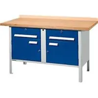 Schäfer Shop PWi 150-0 werkbank met kasten, beuken multiplexplaat, tot 750 kg, B 1500 x D 700 x H 840 mm, lichtgrijs/ gentiaanblauw