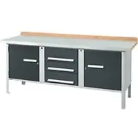 Schäfer Shop Kastenwerkbank PWi 200-4, ESD, beuken multiplexplaat, met stalen deksel, tot 750 kg, B 2000 x D 700 x H 840 mm, antraciet/blank aluminiumkleur