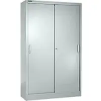 Schäfer Shop Schuifdeurkast MS iCONOMY, staal, 5 ordnerhoogten, B 1200 x D 400 x H 1935 mm, wit aluminium RAL 9006
