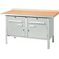 Schäfer Shop PWi 150-0 werkbank met kasten, beuken multiplexplaat, met stalen rand, tot 750 kg, B 1500 x D 700 x H 840 mm, lichtgrijs