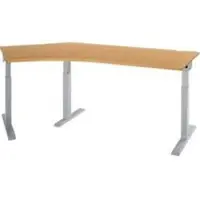 Schäfer Shop hoekbureau ERGO-T 2.0, 135° hoek, aanbouw links, T-voet, B 2165 x D 800 x H 675-895 mm, beuken/wit aluminium