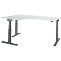 Schäfer Shop Hoekbureau ERGO-T 2.0 - elektrisch in hoogte verstelbaar - 90° hoek links - B 2000 x H 640-1300 mm - T voet blank alu - lichtgrijs - ons merk