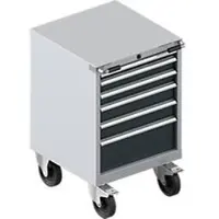 Schäfer Shop Gereedschapskast verrijdbaar WSK 27-27, 6 laden, H 870 mm, enkele vergrendeling, staal, wit aluminium/antracietgrijs, met een lengte van 1,5 meter.