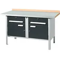 Schäfer Shop Werkbank met kasten PWi 150-0, ESD, beuken multiplexplaat, met stalen deksel, tot 750 kg, B 1500 x D 700 x H 840 mm, antraciet/lichtgrijs