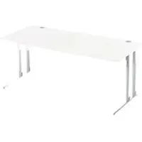 Schäfer Shop Desk COMBITEC, vrijstaand, aanbouw links, C-poot, B 1800 x D 1000/800 x H 677-817 mm, alu wit/wit