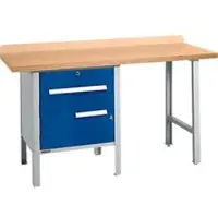 Schäfer Shop PWi 150-2 combinatiewerkbank, beuken multiplex blad, tot 750 kg, B 1500 x D 700 x H 840 mm, gentiaanblauw
